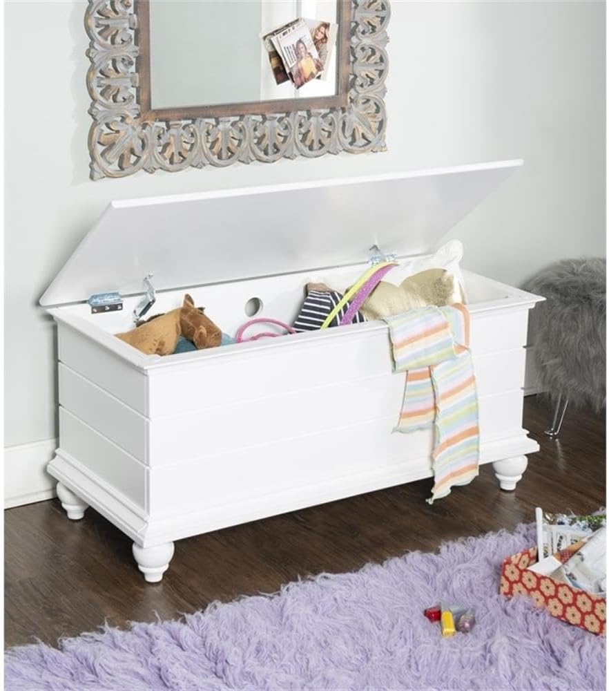 BOWERY HILL Transitional Rubberwood Cedar Chest, 40.5" W x 17.33" D x 19" H, MDF and Tupelo Veneer, White Finish, Faux Plank Details