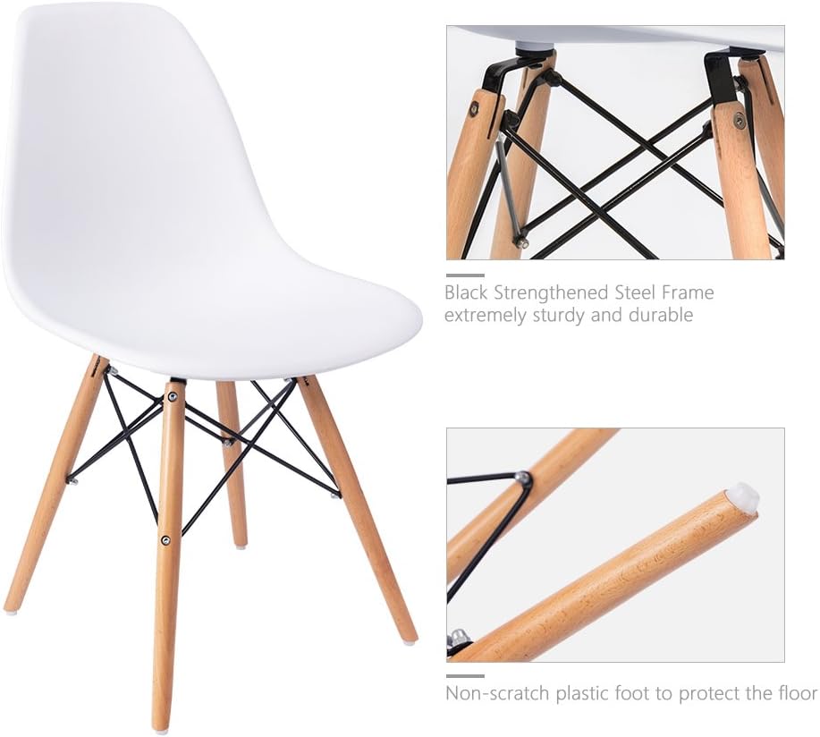 Furmax Modern Style Dining Chair Mid Century Modern DSW Chair, Shell Lounge Plastic Chair for Kitchen, Dining, Bedroom, Living Room Side Chairs Set of 4(White)