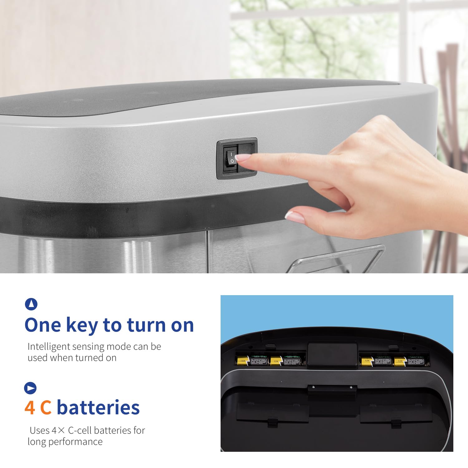 BestOffice | 13 Gallon Stainless Steel Trash Can with Lid | Steel | Automatic Touchless Garbage Can | Odor Control | Modern Oval Design | Easy to Clean | For Kitchen, Bathroom, Office or Home