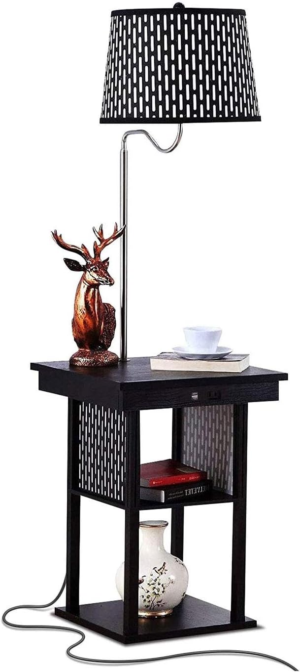 Brightech Madison Side Table with Lamp Combo with LED Bulb, Desk Lamp with USB Port, Bedside Reading Light, Modern End Table with Floor Lamp for Bedroom, Living Room, Office - Havana Brown