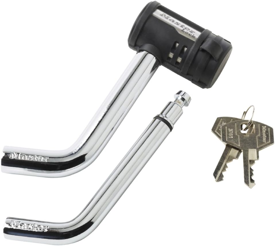 Master Lock Receiver Lock, 1/2 in. and 5/8 in. Swivel Head, Weather Resistant Trailer Coupler Locking Hitch Pin with Keys for Protecting Trailers, RVs