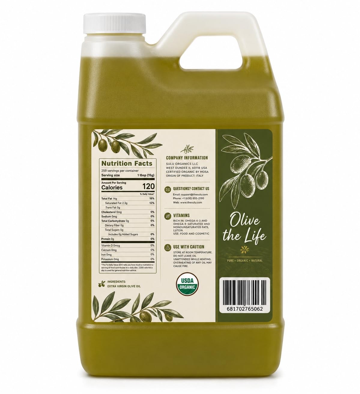 64 FL.OZ Organic Extra Virgin Olive Oil Cold Pressed