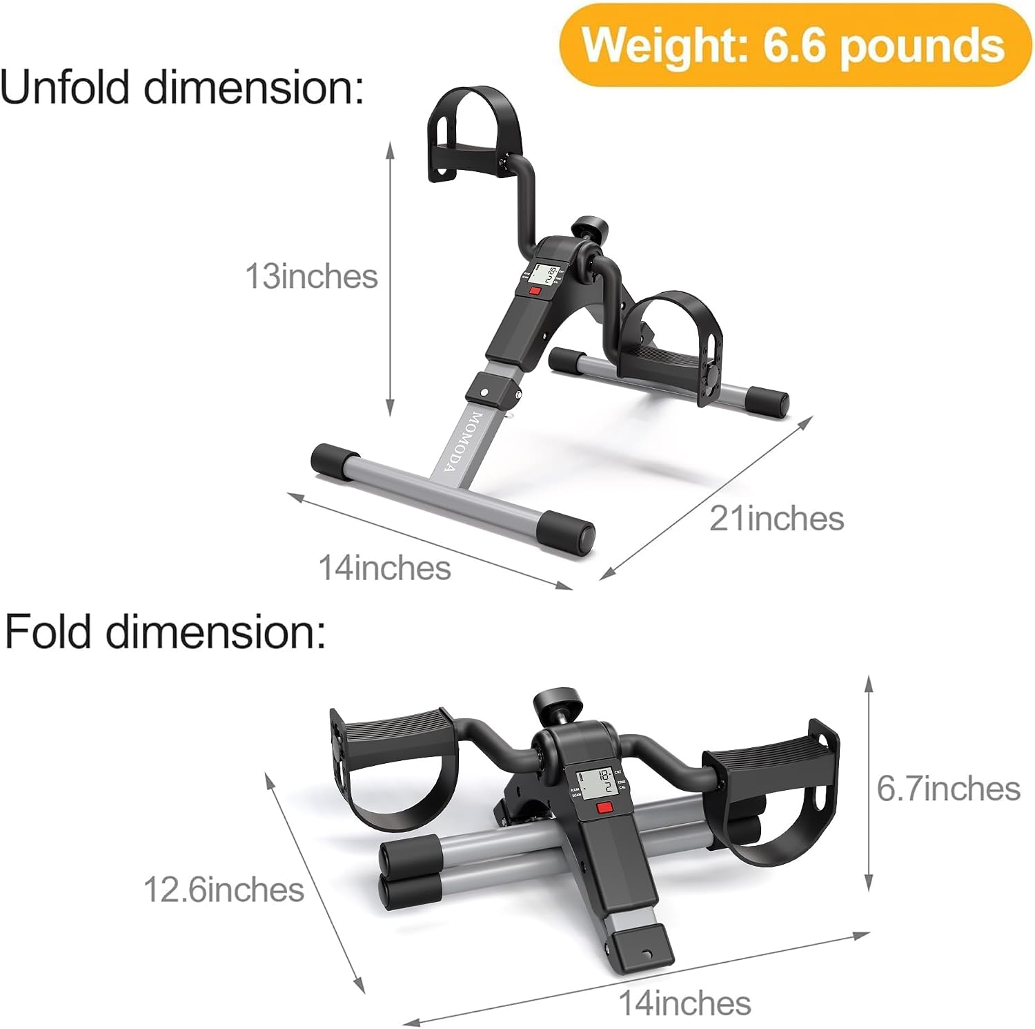 Pedal Exerciser Desk Exercise Bike Leg and Arm Exercise Bike with LCD Monitor Foldable and Porable (Black/Grey)