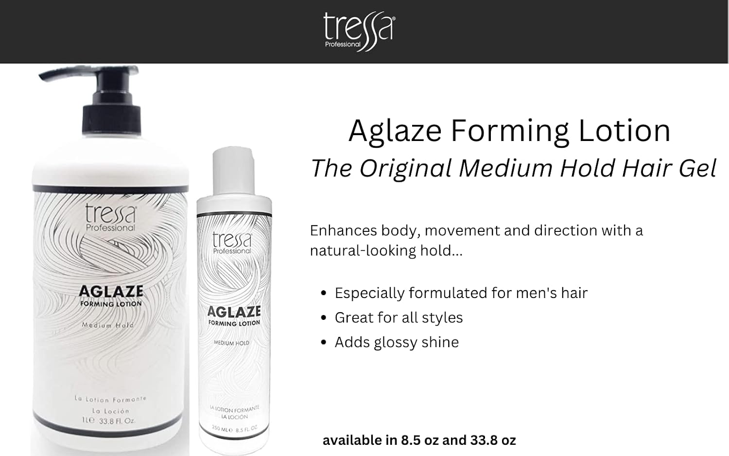 Tressa Aglaze Forming Lotion, Medium Hold Hair Gel, Glaze Foaming Glazing Lotion for Shine 8.5 oz