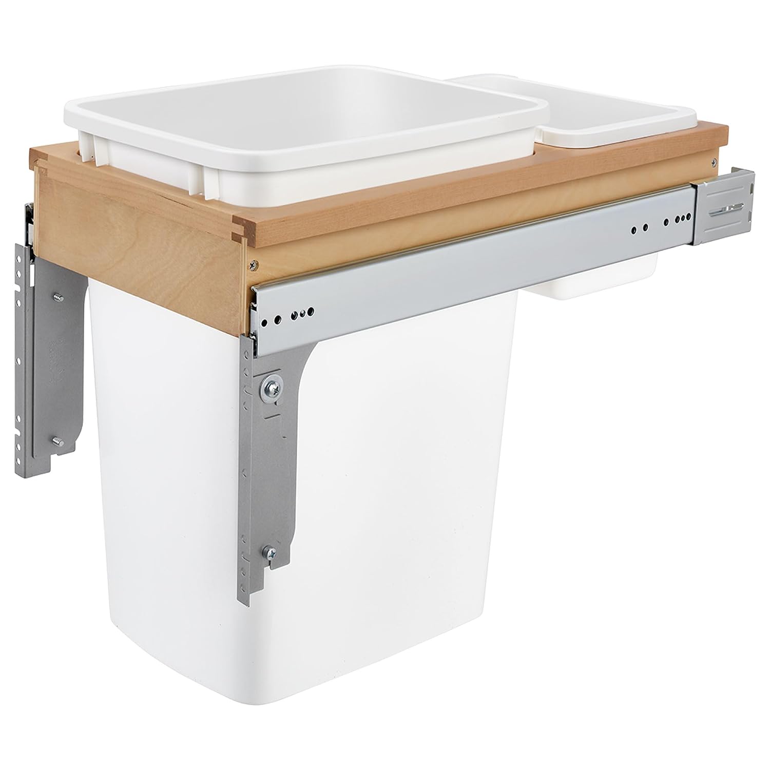 Rev-A-Shelf 35 Qt Top Mount Double Pullout Under Cabinet Kitchen Trash Cans for Base Cabinets, 150 Pound Rated Full-Extension Slides, Min Opening Width of 14.75", White, 4WCTM-18DM2-162