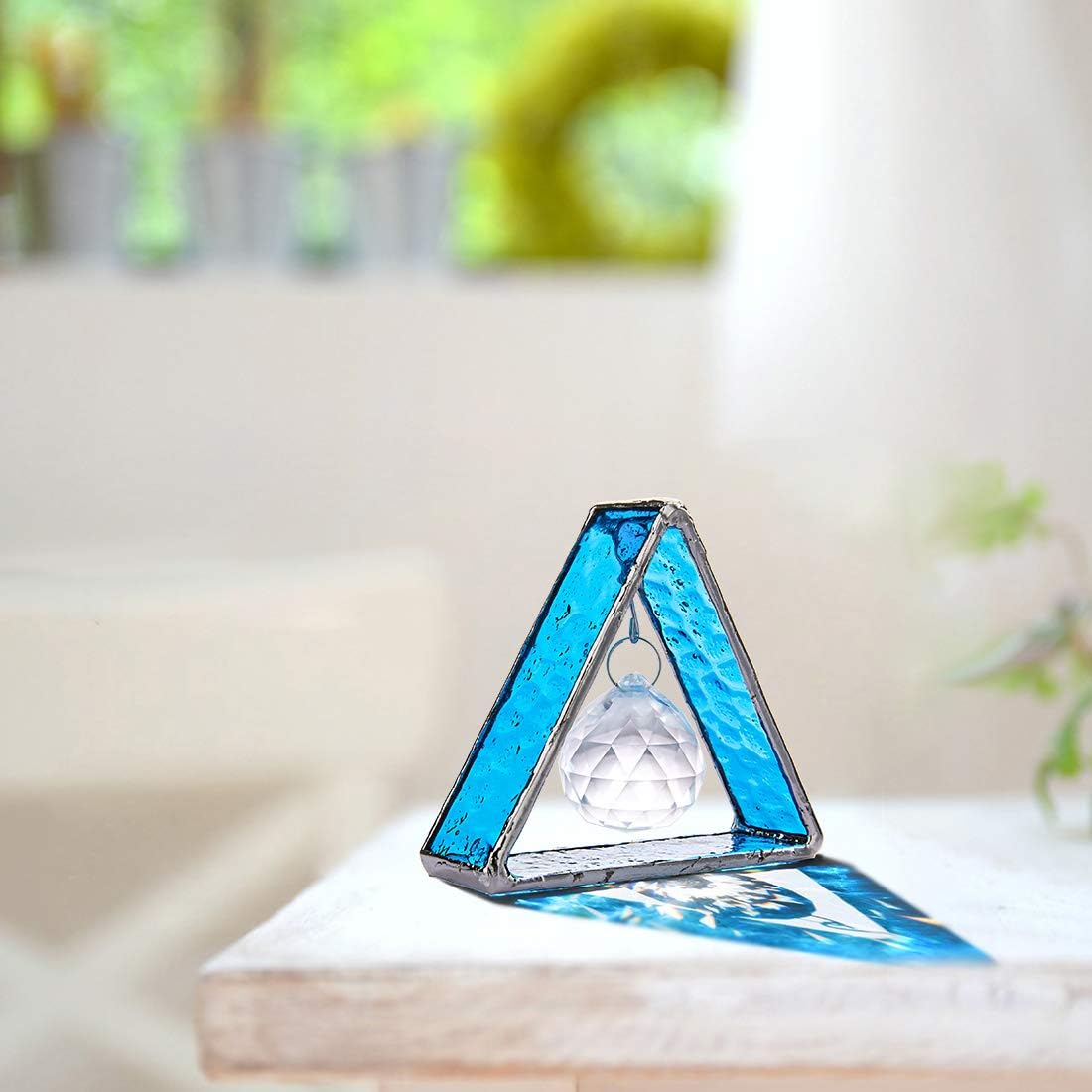 Green Stained Glass Pyramid Suncatcher Window Hanging Prism Decor