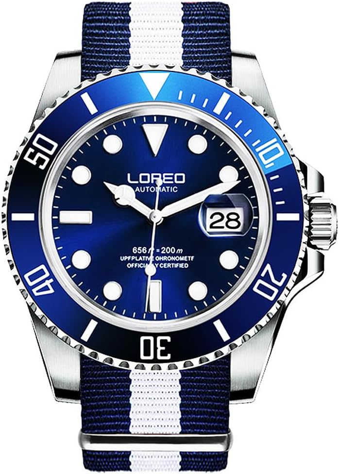 LOREO Men's Automatic Watch Sapphire Crystals 200M Waterproof | Rotating Bezel Luminous Markers and Hands Date 316L Stainless Steel Case and Bracelet Waterproof Watch