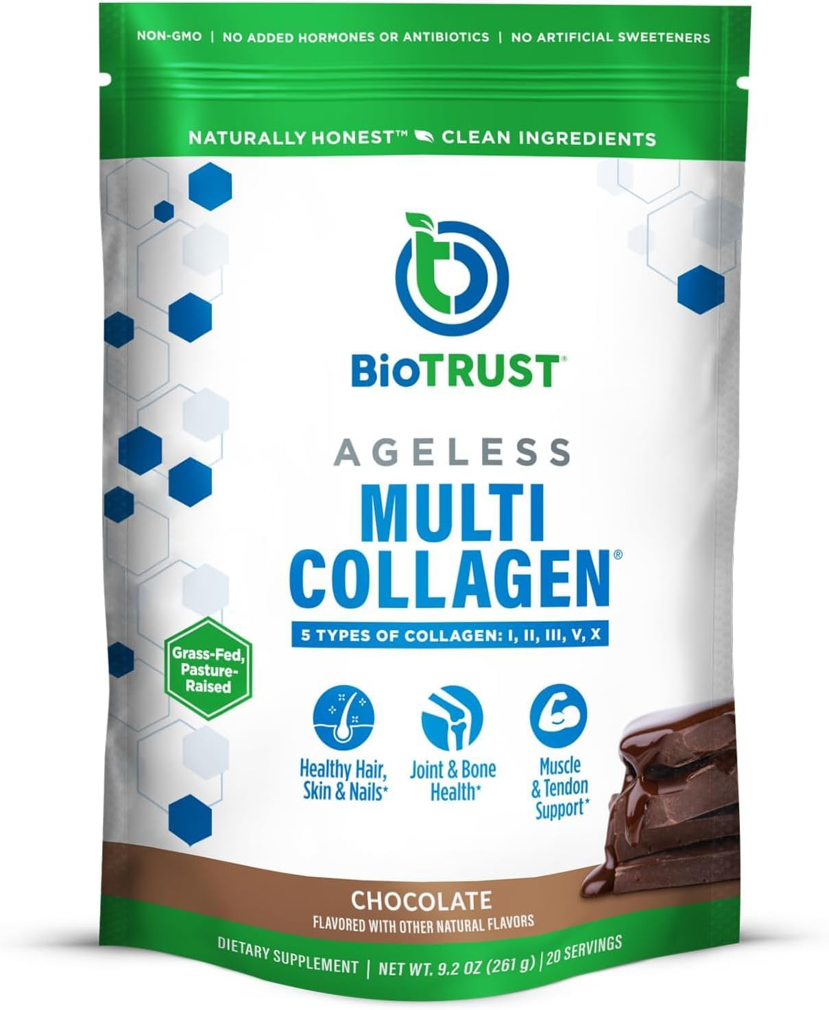 BioTrust Multi Collagen Peptides Unflavored Powder - Hydrolyzed, Grass Fed | 5 collagen types (I, II, III, V & X) from grass fed beef, fish, chicken & eggshell membrane with protein support