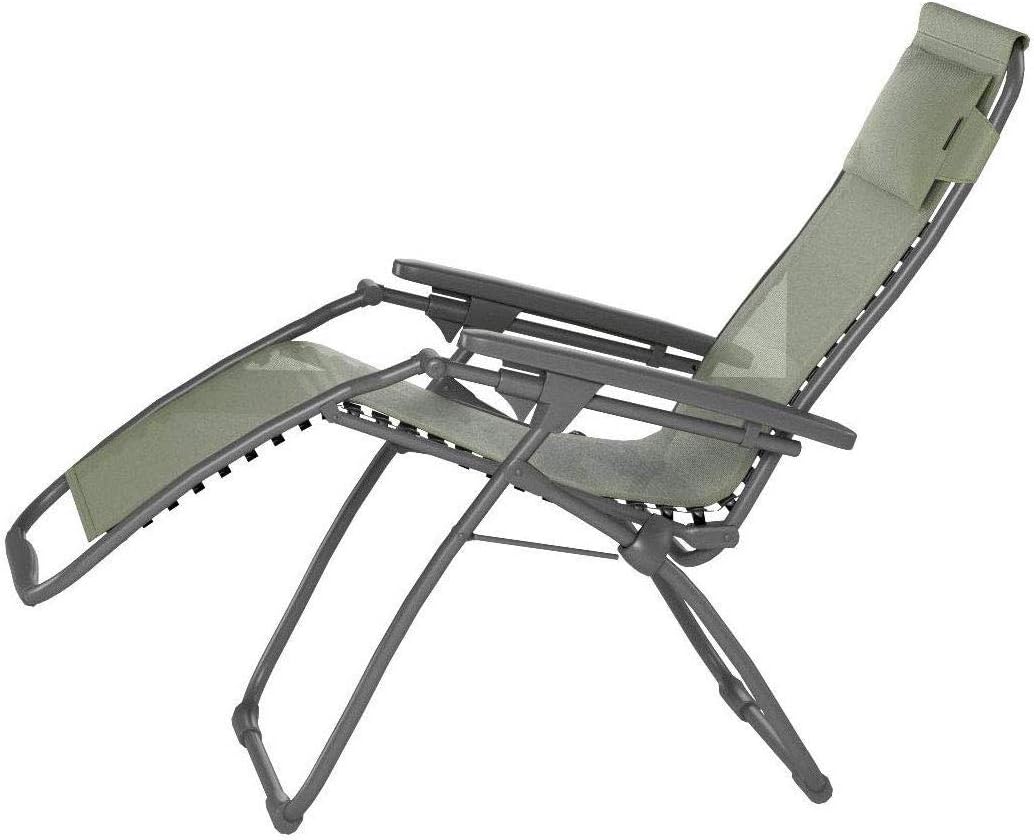 Lafuma Futura Series Patio and Poolside Zero Gravity Outdoor Lounge Recliner Chair with Adjustable and Removable Headrest, Moss Green
