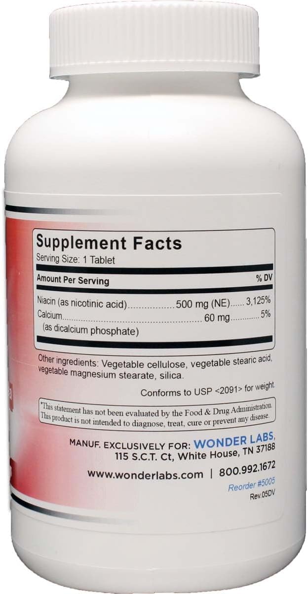 Wonder Laboratories High Potancy Time Release Niacin (Vitamin B3) 500 Mg 300 Tablets Non-GMO, Gluten Free Supplement