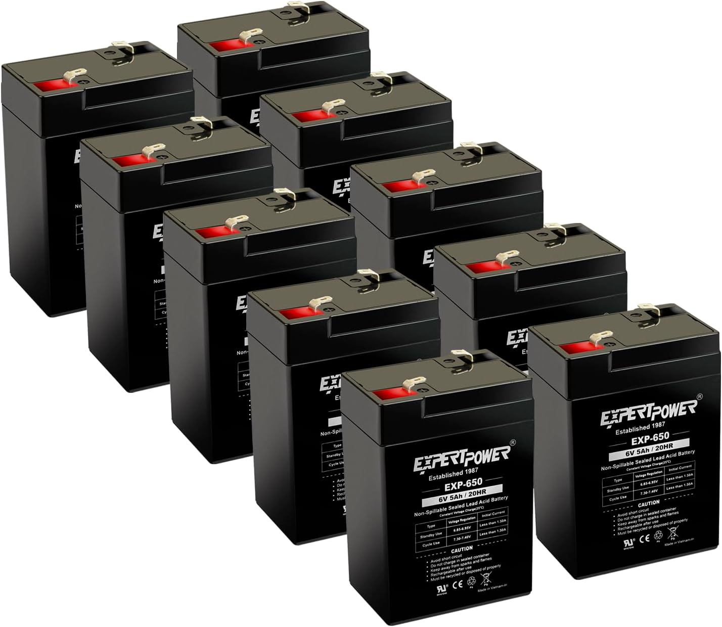 ExpertPower EXP650-6V 5Ah / 20HR SLA Rechargeable 6V Battery for Ride on Toys, Emergency Light, Exit Sign Battery Replacement, Sealed Lead Acid 6 Volt Batteries with F1 Terminals