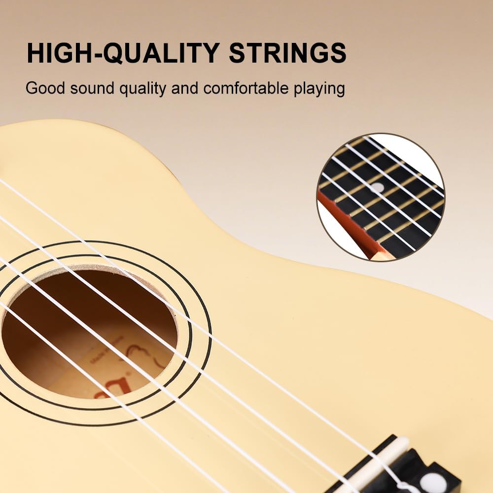 Winzz Soprano Ukulele Starter Kit For Beginners with Bag, Clip-On Tuner, Extra Strings, Strap, Plectrum, Fret Stickers, Chords Card, Polishing Cloth, Black