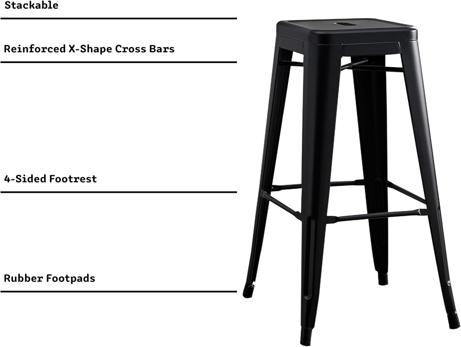 AC Pacific 30” Metal Barstool Set of 2 – Country Rustic Style with Low Back, Lightweight & Sturdy Build, Easy Assembly – Matte Black