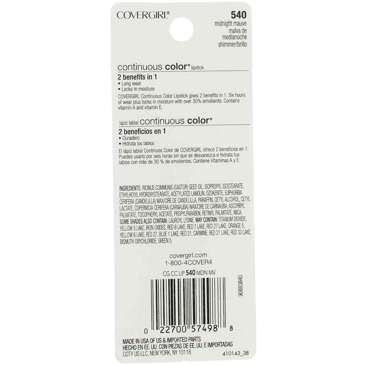 COVERGIRL Continuous Color Lipstick It's Your Mauve 030, 0.13 oz (packaging may vary)