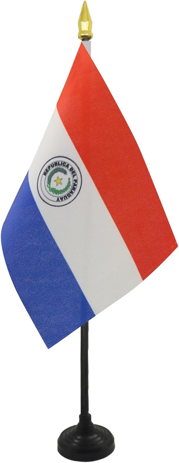 AZ FLAG Nicaragua Table Flag 4x6 in 100D Polyester Plastic Base | Indoor use Nicaraguan 15x10 cm desk flag stitched finish with reinforced edges with plastic pole and gold finial