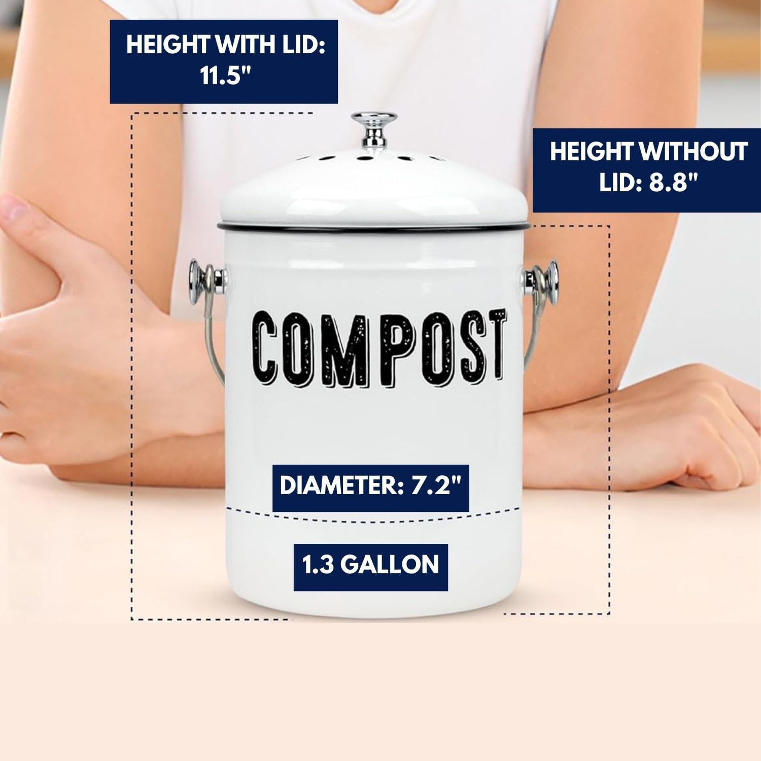 Granrosi Compost Bin Kitchen Counter, 1.3 Gallon, 3 Charcoal Filters