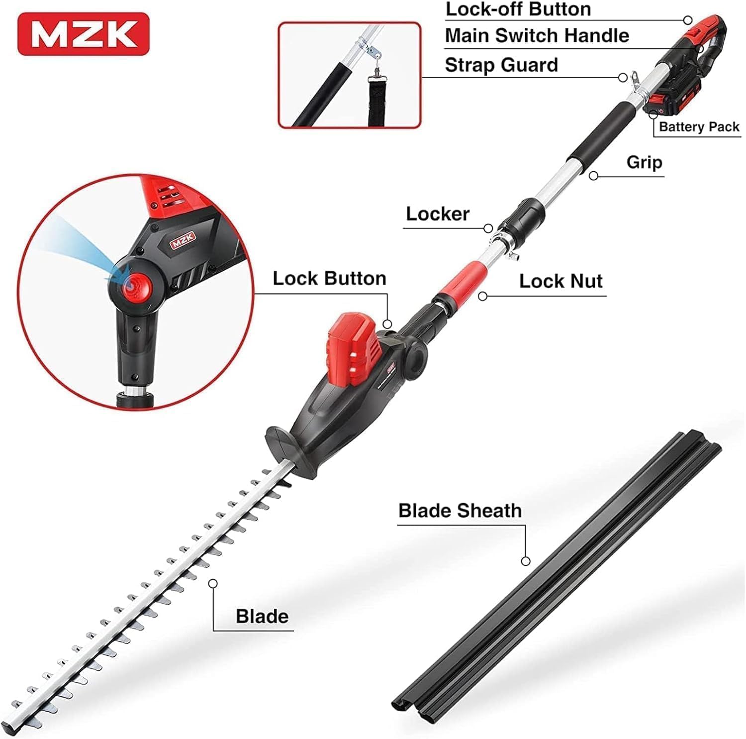 MZK 20V 22-Inch Cordless Hedge Trimmer with 2 x 4Ah Batteries