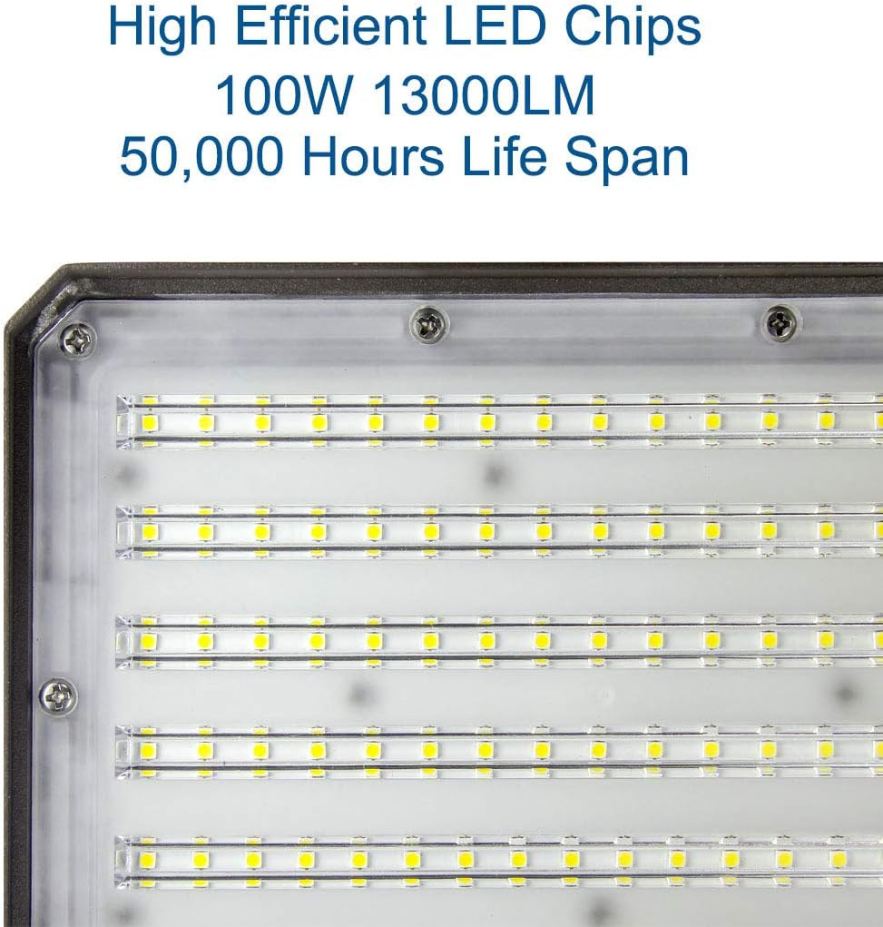 DAKASON 2 Pack 100W LED Flood Light Outdoor, Dusk-to-Dawn Photocell Adjustable Knuckle Mount, 13000LM 5000K Replaces 350W HPS/MH 100-277Vac