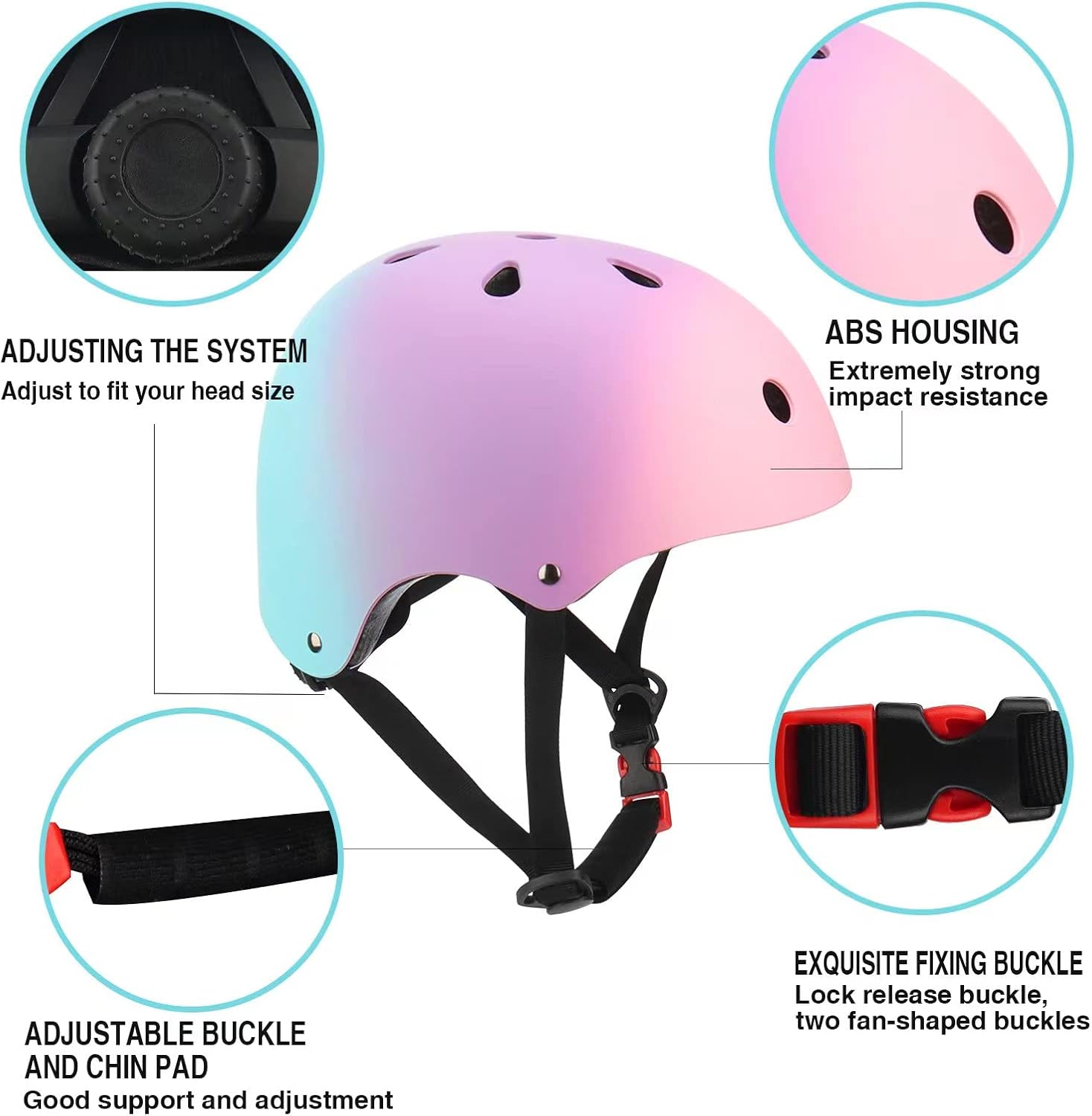 Color Gradient Adjustable Kids Bike Helmet Toddler Helmets for 3-5-8-14 Years Kids Girls Boys Youth Bicycle Helmet for Scooter Balance Bike Roller