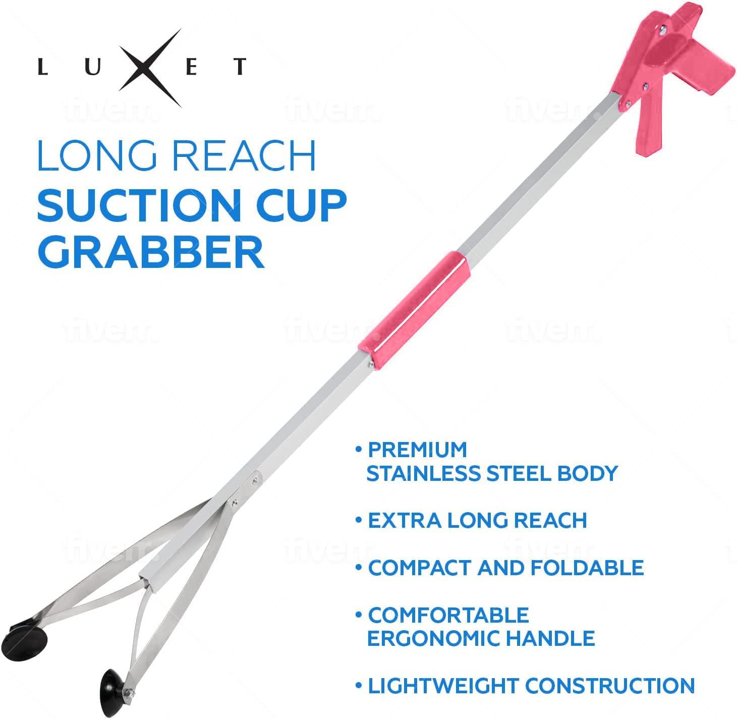 Grabber Reacher Suction Cup Grip Tool- Long 32 Inch Foldable Strong Heavy Duty Aluminum Pick Up Stick - Lightweight Trash Litter Picker Claw