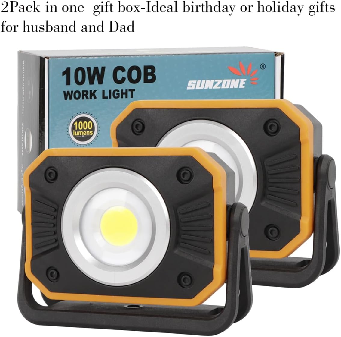 Sunzone LED Work Light, Rechargeable Work Lights with Magnetic Base, 2 Pack