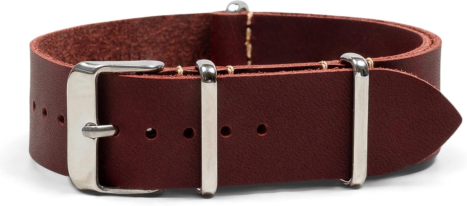 Benchmark Leather Watch Band - Crazy Horse Oiled Leather One-Piece Watch Straps for Men or Women - 18mm, 20mm, 22mm or 24mm Widths