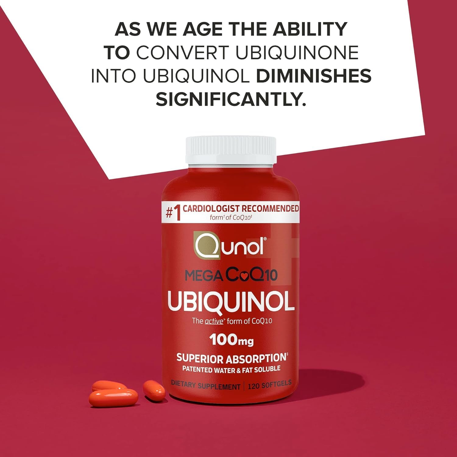 Qunol Mega Ubiquinol CoQ10 100mg, Superior Absorption, 100 Softgels | #1 Cardiologist Recommended Supplement for Heart Health, Coenzyme Q10 Supplement to support Vascular Health & Cellular Energy