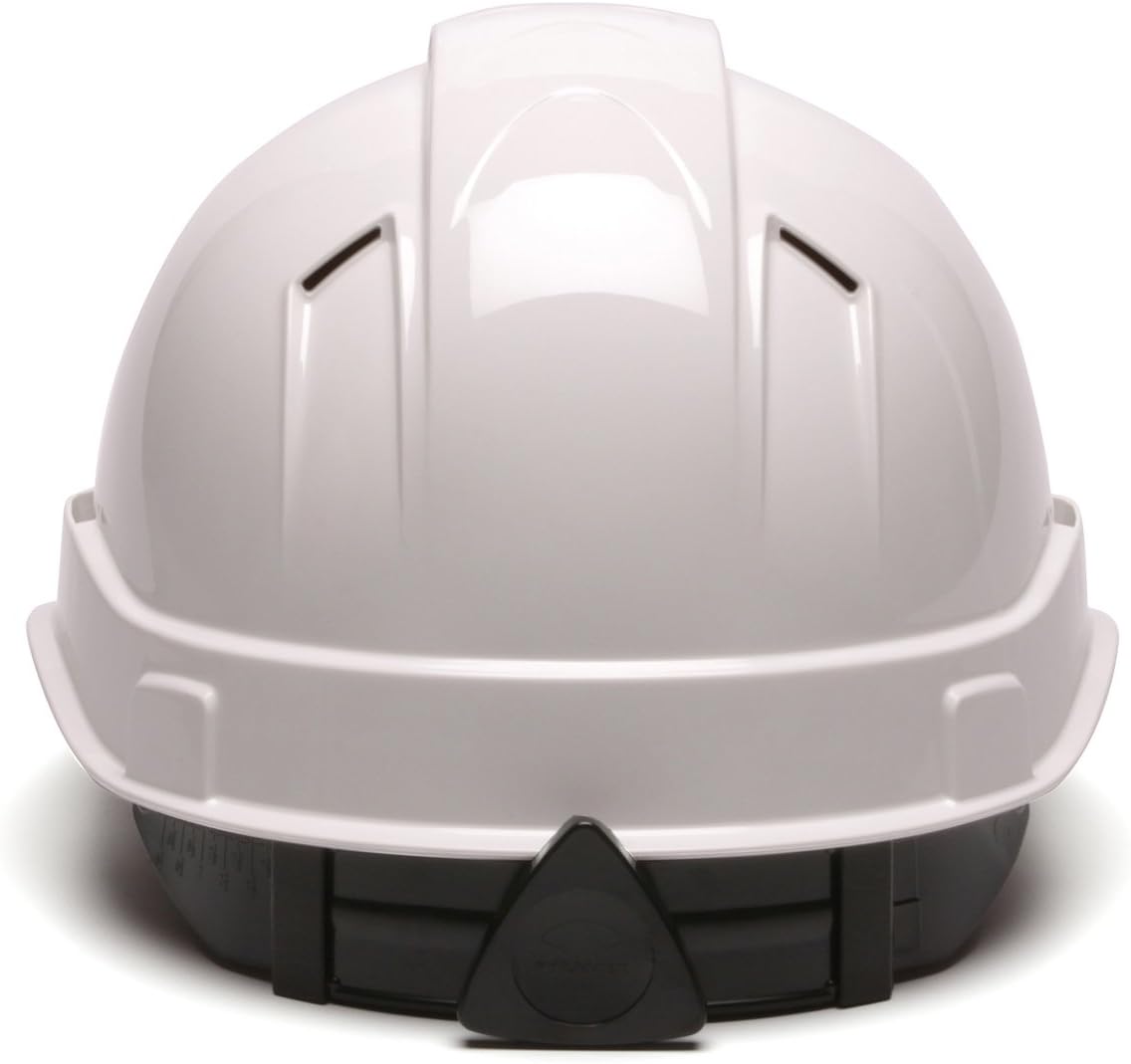 Pyramex Ridgeline Cap Style Hard Hat, Vented, 4-Point Ratchet Suspension, White | Lightweight HDPE shell, Ratchet suspension, Rain trough