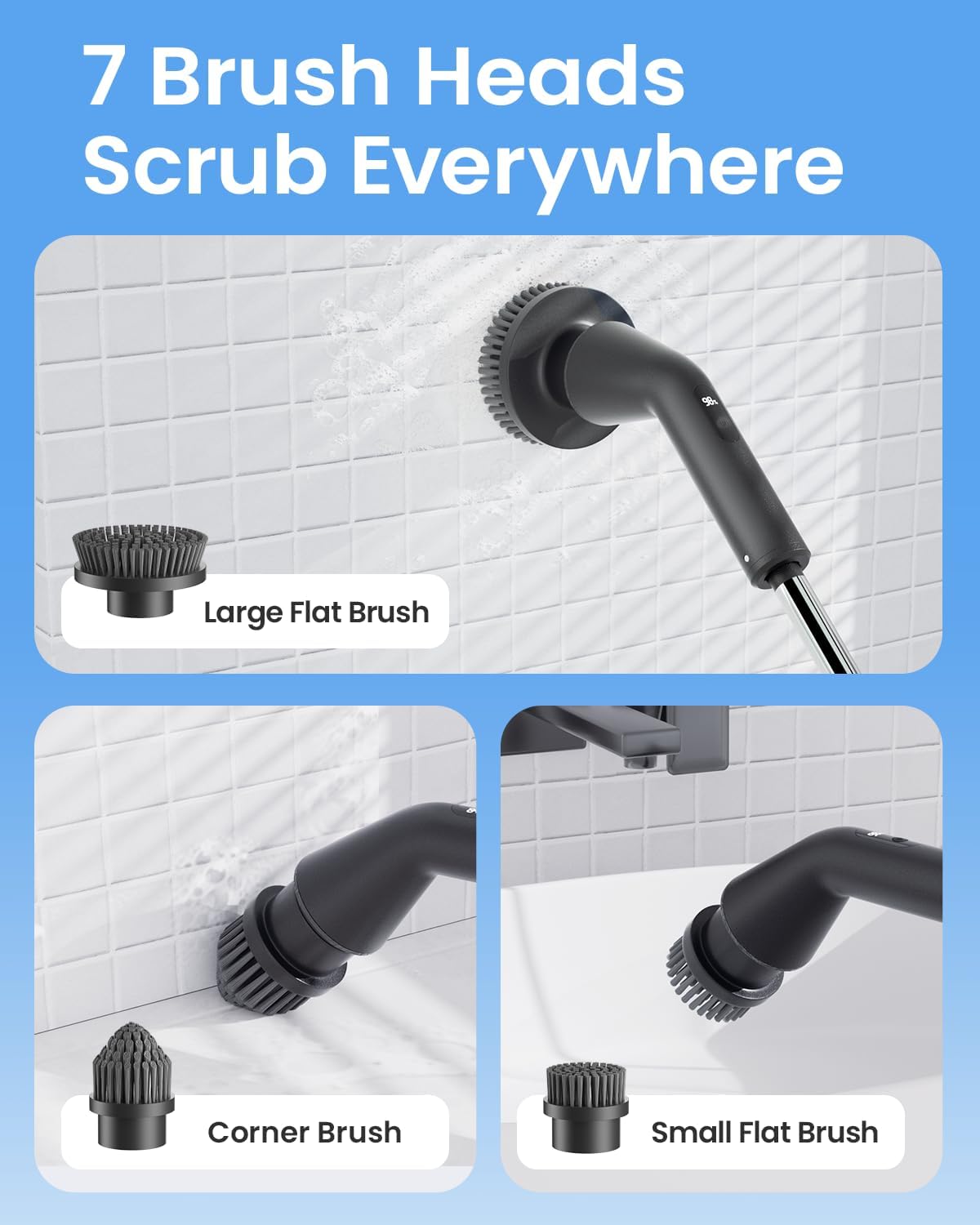 Leebein Electric Spin Scrubber, Cordless Cleaning Brush for Bathroom Shower Tub, IPX7 Waterproof Power Scrubber with 7 Brush Heads