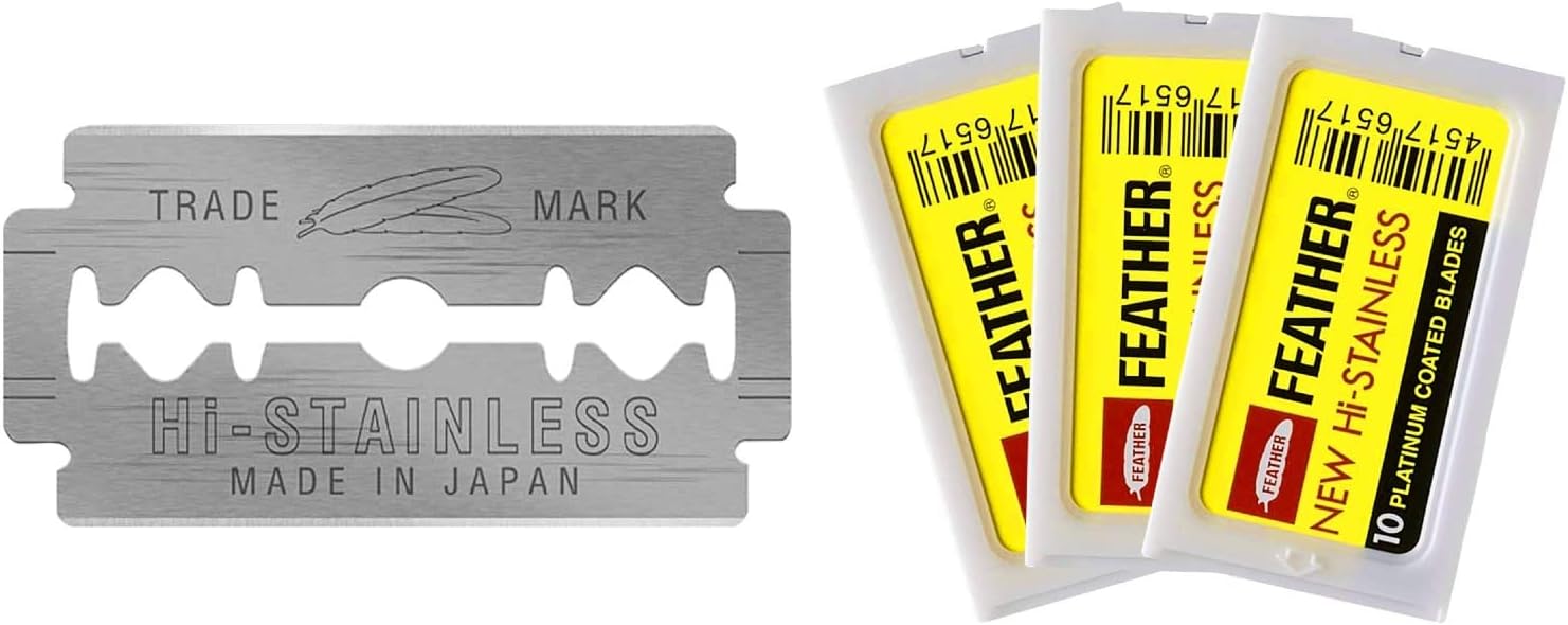 Feather Double Edge Safety Razor Blades - Platinum Coated Hi-Stainless Steel Razor Blades - Fits Most Safety Razors - Super Sharp for Close Shaves