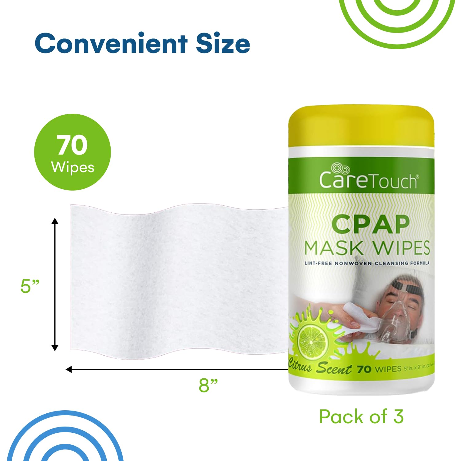 Care Touch CPAP Mask Wipes - 3 Packs of 70 Citrus Scent CPAP Wipes