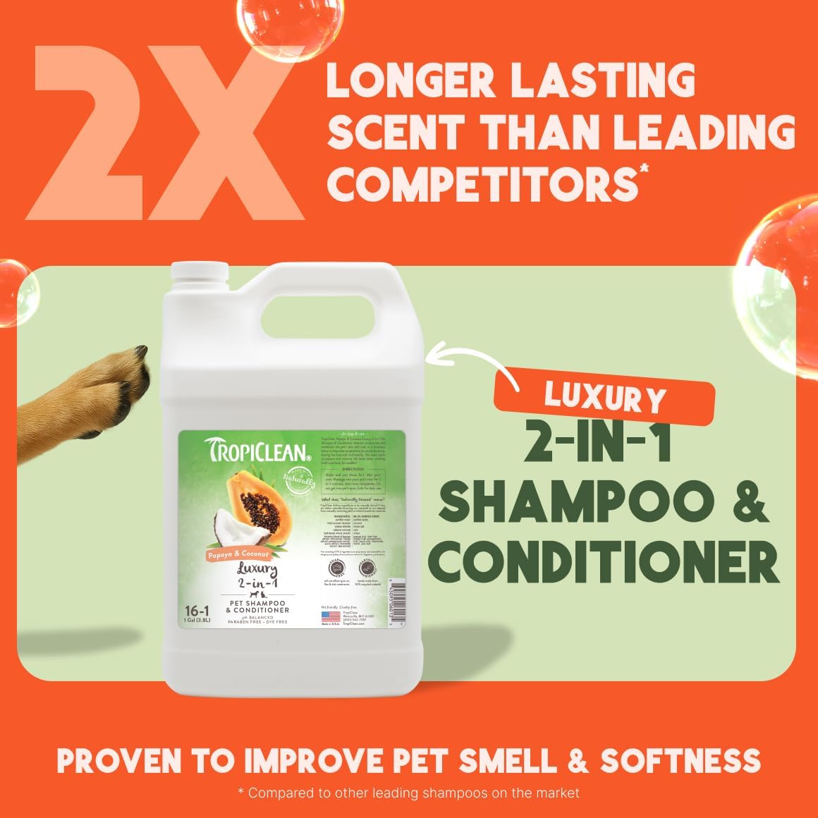 TropiClean Deodorizing Dog Shampoo for Smelly Pets, Professional Dog Shampoo, Long Lasting Odor Control, Puppy Safe, USA Made, Berry Scent, 1 Gal