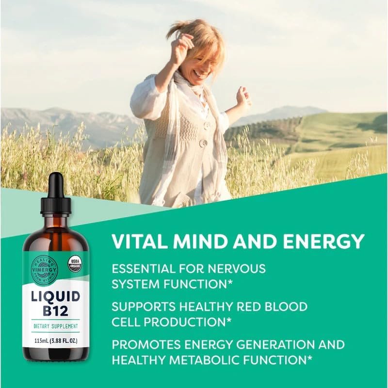 Vimergy Liquid Vitamin B12 Brain Function, 2500 mcg, Organic, 30 Servings | Brain Body Nourish*, Supports Oxygen and energy to the Brain*, Methylcobalamin & Adenosylcobalamin, Vegan, Non-GMO