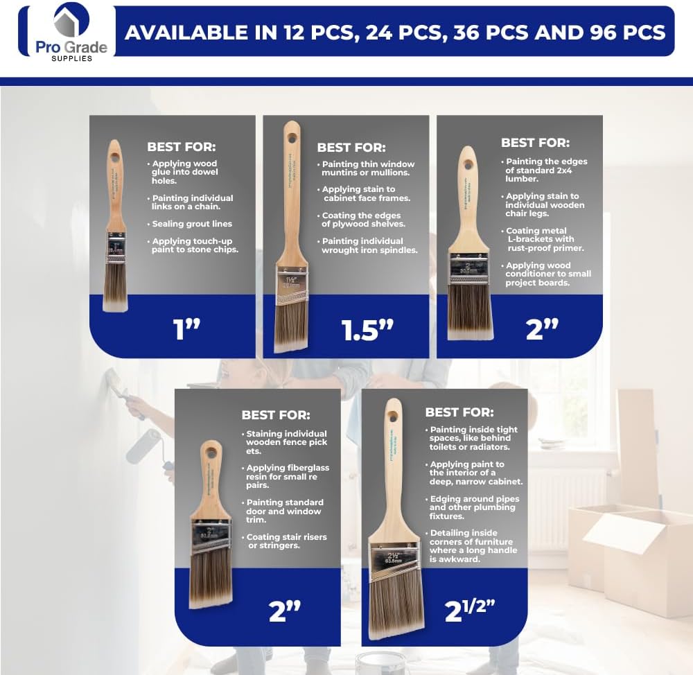 Pro Grade Paint Brushes, Paint Brush Set for Walls, Trim & Stain, 5-Piece | Interior & exterior | Cabinets, doors, furniture