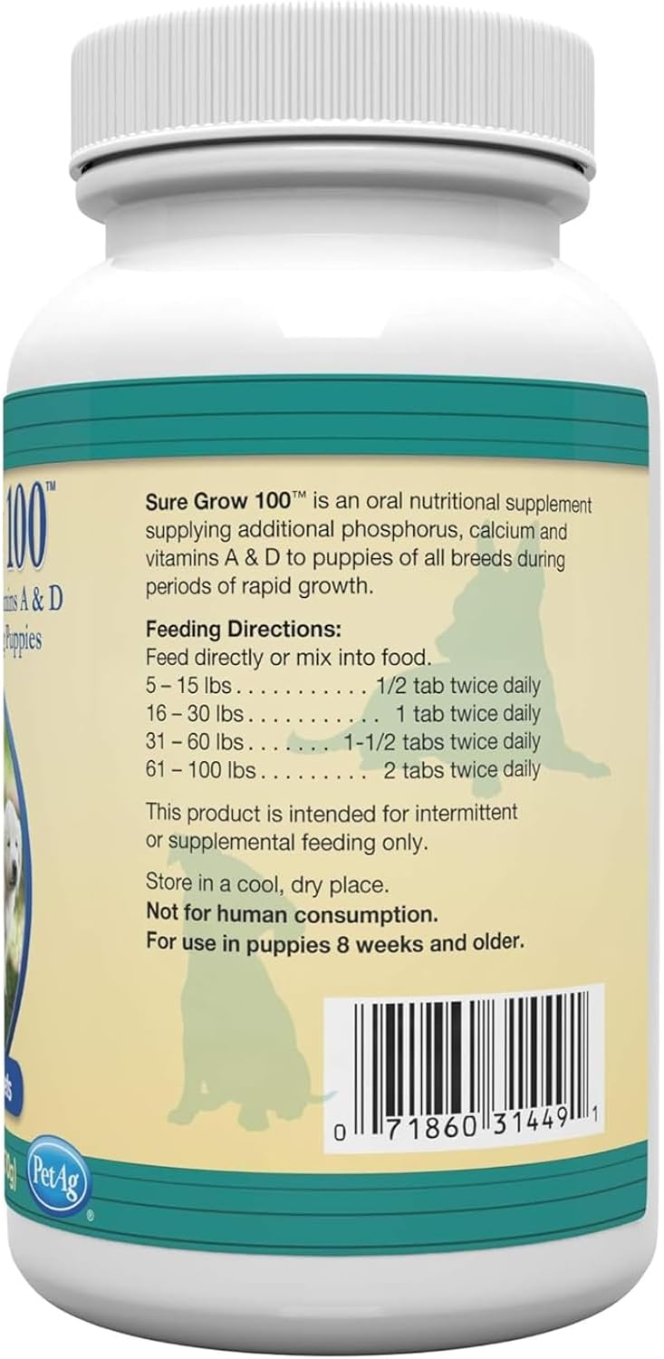 PetAg Sure Grow 100 - Promotes Optimal Bone Development in Puppies Eight Weeks and Older - with Calcium, Phosphorus
