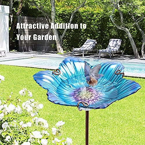 26" Glass Bird Bath, Outdoor Birdbath Bird Feeder Green Flower Metal Stake