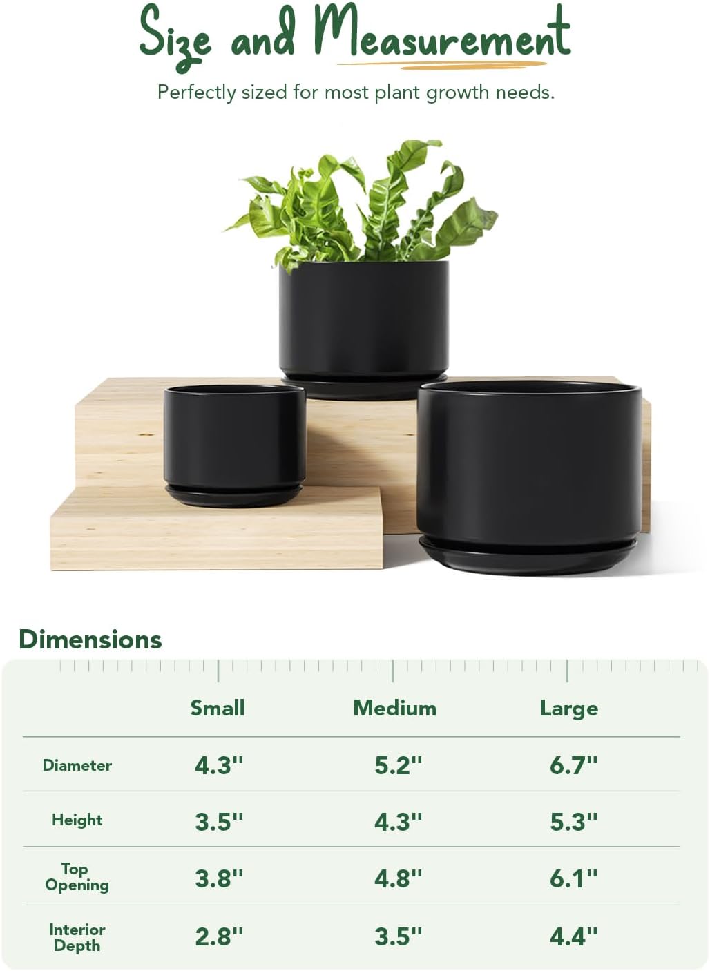 LE TAUCI Ceramic Plant Pots, 4.3+5.3+6.8 inch, Set of 3, Planters with Drainage Hole and Saucer, Indoor Flower Pot with Hole Mesh Pad, Gifts for Mom