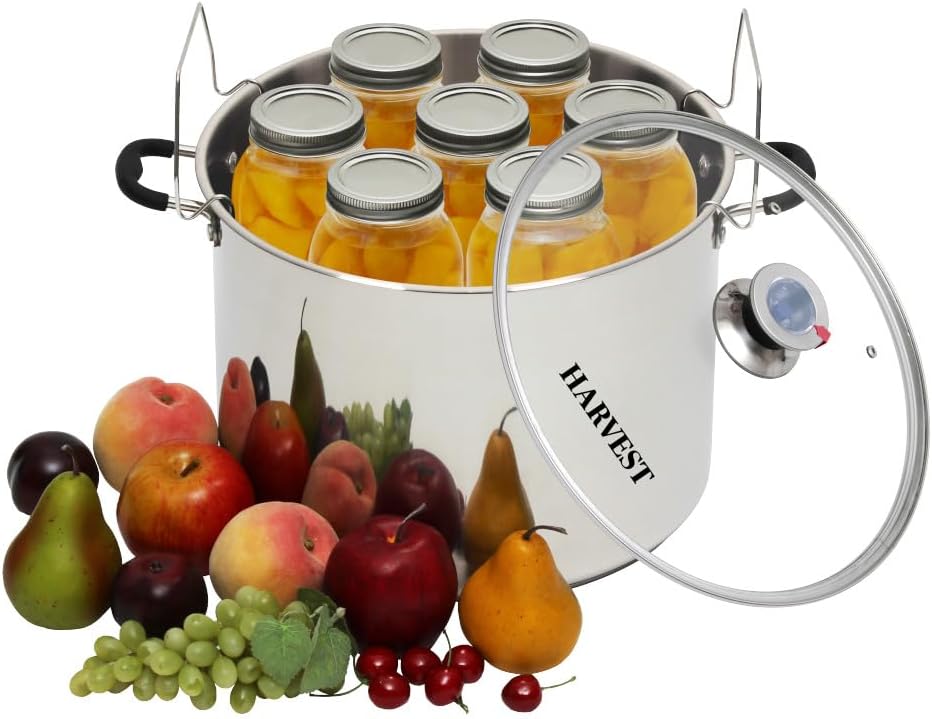 Harvest Stainless Steel 20 Qt Canning Pot with Rack | Water Bath or Steam Canning | Works on All Stovetops Including Induction, Glass, Gas (Stainless Steel Canner + Tools) (Stainless Steel Canner)