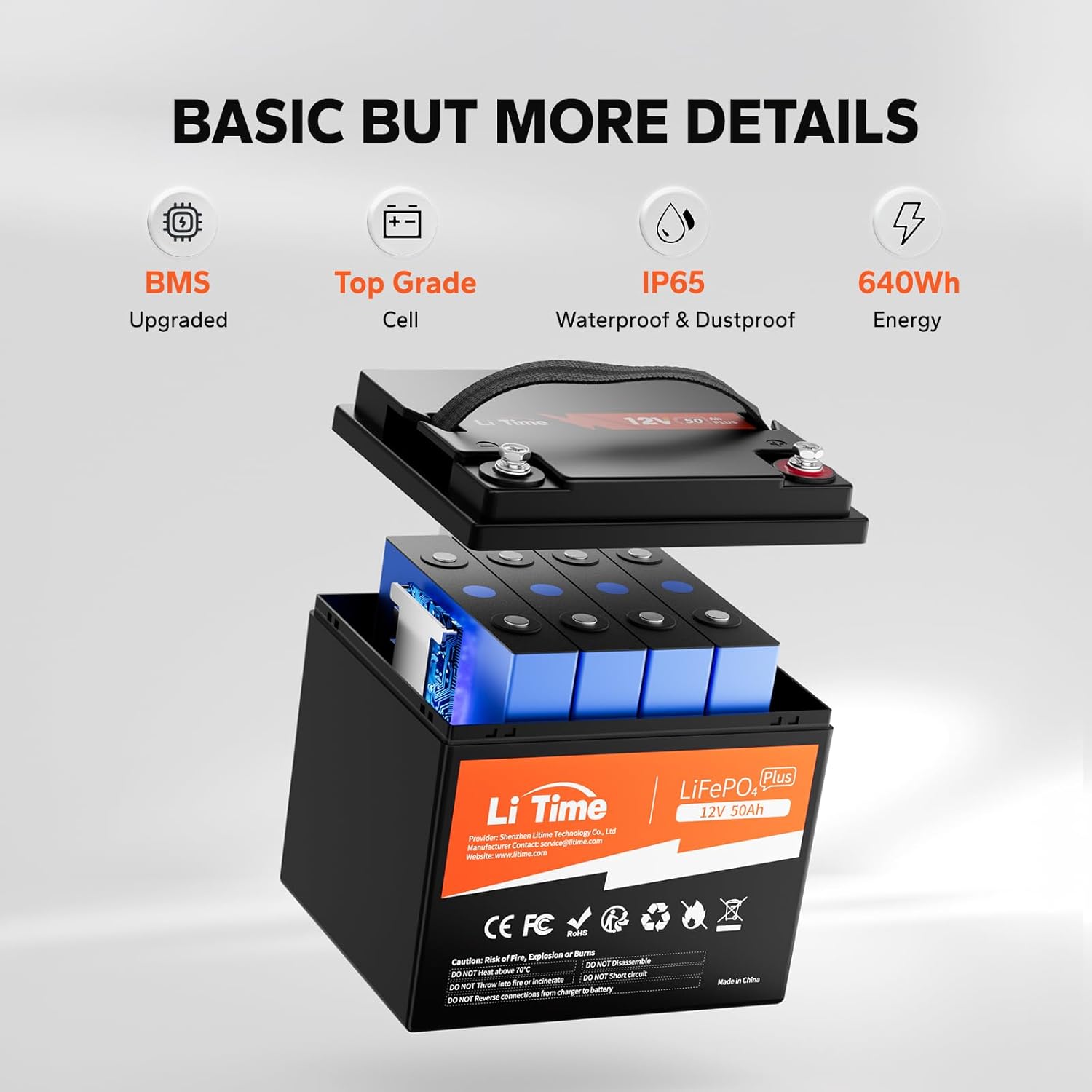 Litime 12V 50Ah LiFePO4 Trolling Motor Battery for Marine RV Solar Camper