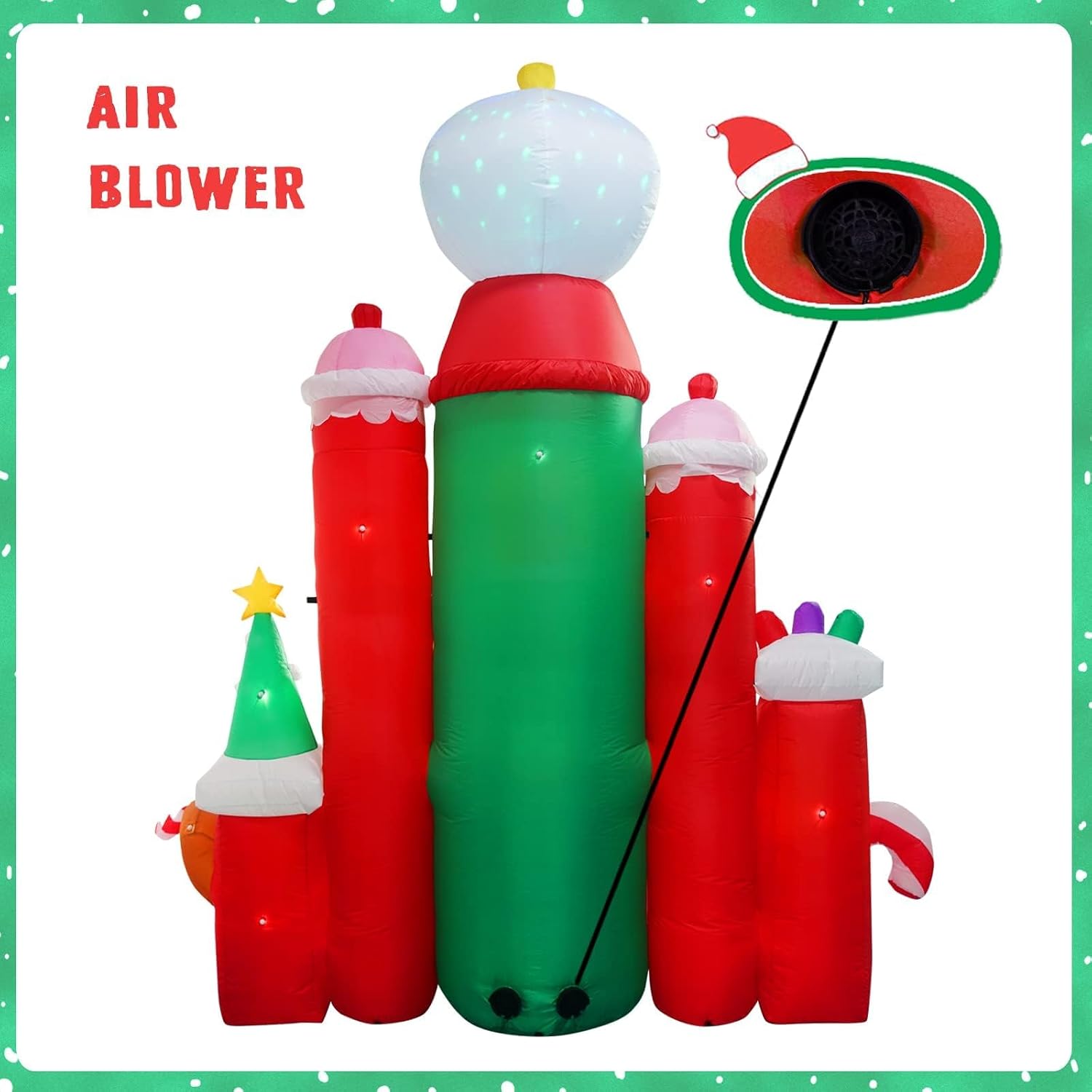 [Flash Light] 10FT Tall Christmas Inflatable Outdoor Decoration Candy Castle with Santa Gingerbread and Penguin