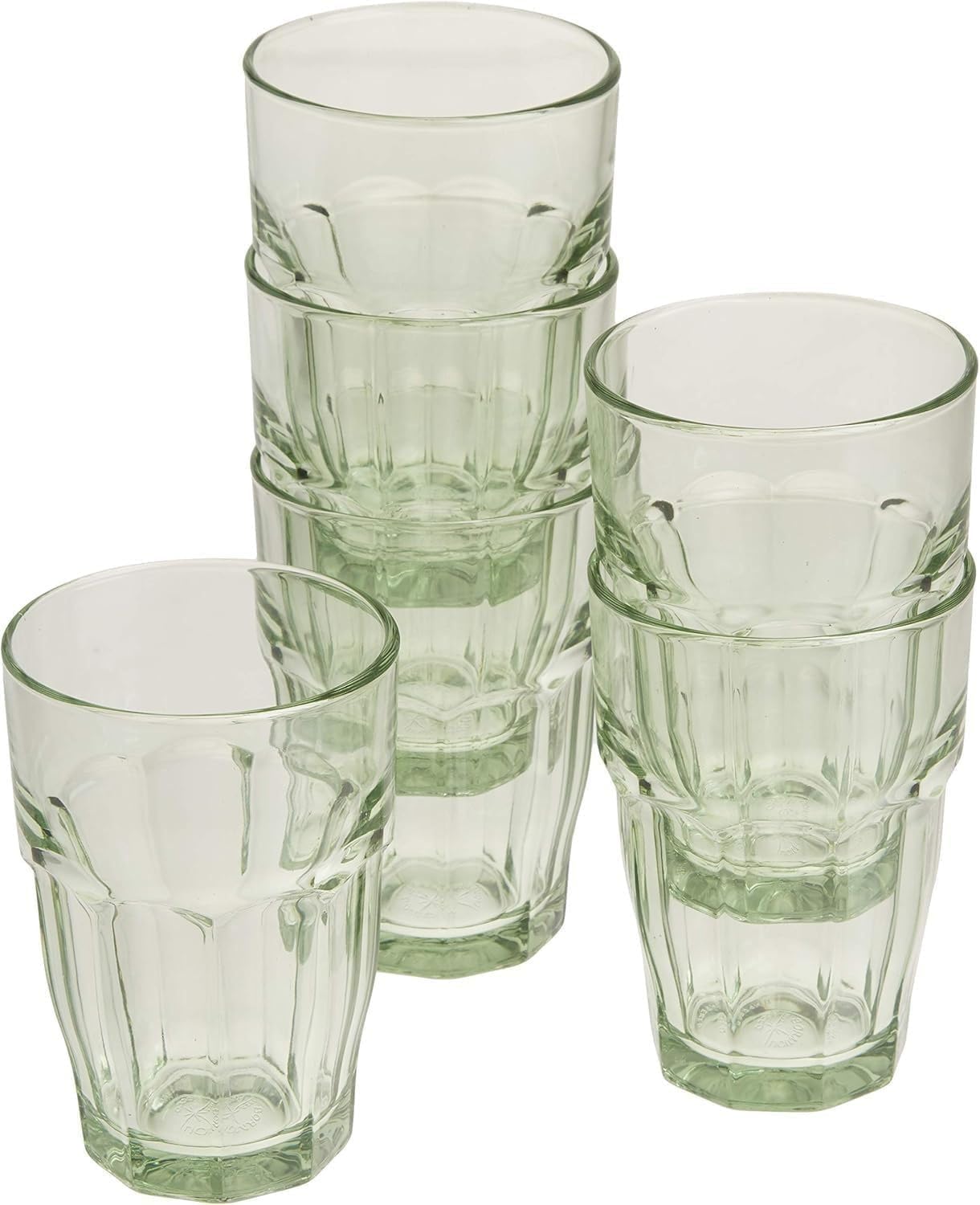 Bormioli Rocco Rock Bar 12.5 oz. Long Drink Stackable Tempered Beverage Glasses for Cold Drinks, Water, and Cocktails, Set of 6, Ice Blue