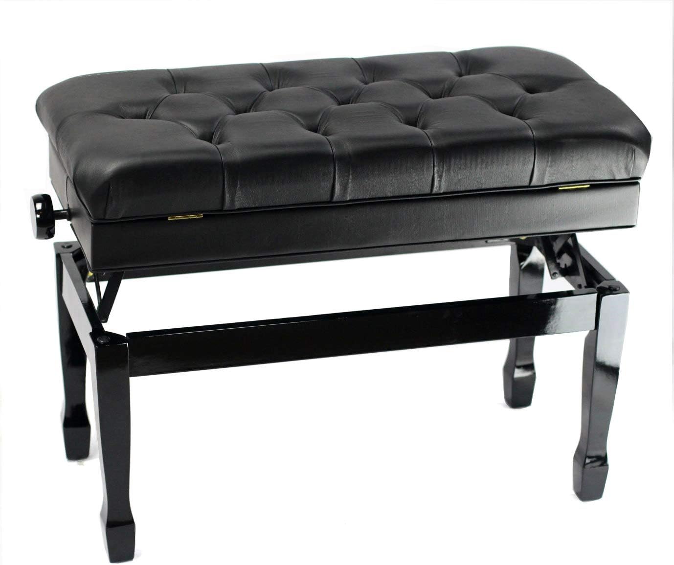 Griffin Genuine Leather Piano Bench, Oversize Duet Black Wood Frame Stool