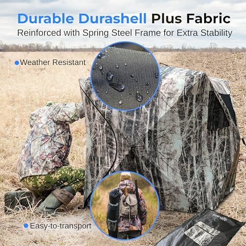 SereneLife Caretaker Ground Hunting Blind – Pop-Up Camouflage Deer Blind w/Dual-Floor Kick-Outs, Water Repellent and UV Treated