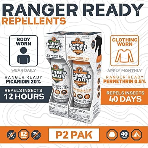 Ranger Ready P2Pak Permethrin + Picaridin Insect Repellent, Scent Zero 8 Oz