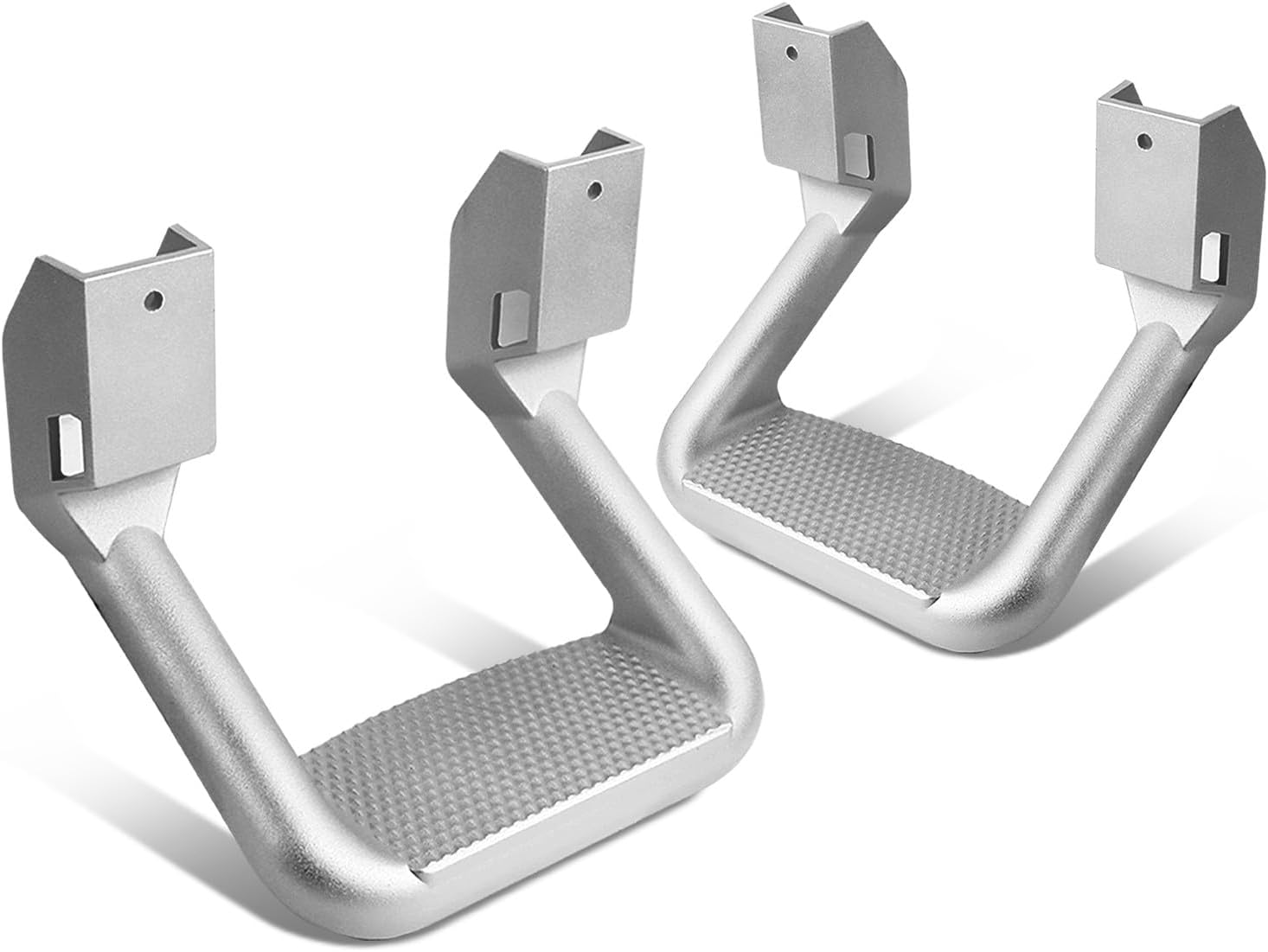 DNA MOTORING Pair Aluminum Side Hoop Steps Universal Side Step Compatible With Chevy GMC Dodge Pickup Trucks SUVs, 11"L x 6"H x 12"W, 2 Pcs, Silver, SSTEP-SS