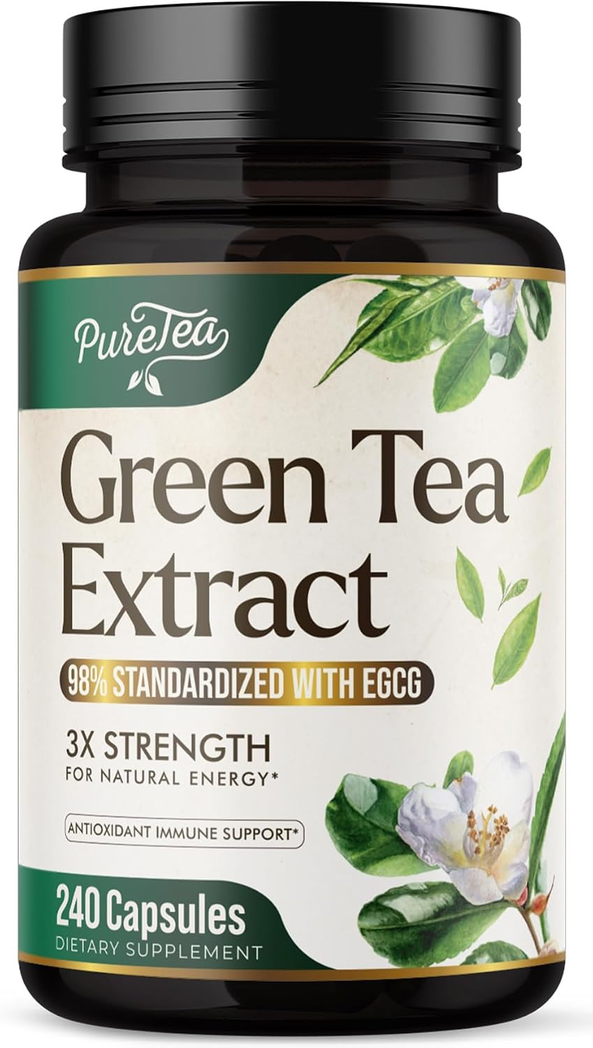 Green Tea Extract 1000mg Per Serving - 98% Polyphenols & 45% EGCG Capsules, Heart Support with Antioxidants - 3X Absorption Green Tea Pills Supplement, Natural Energy, Gentle Caffeine - 240 Capsules