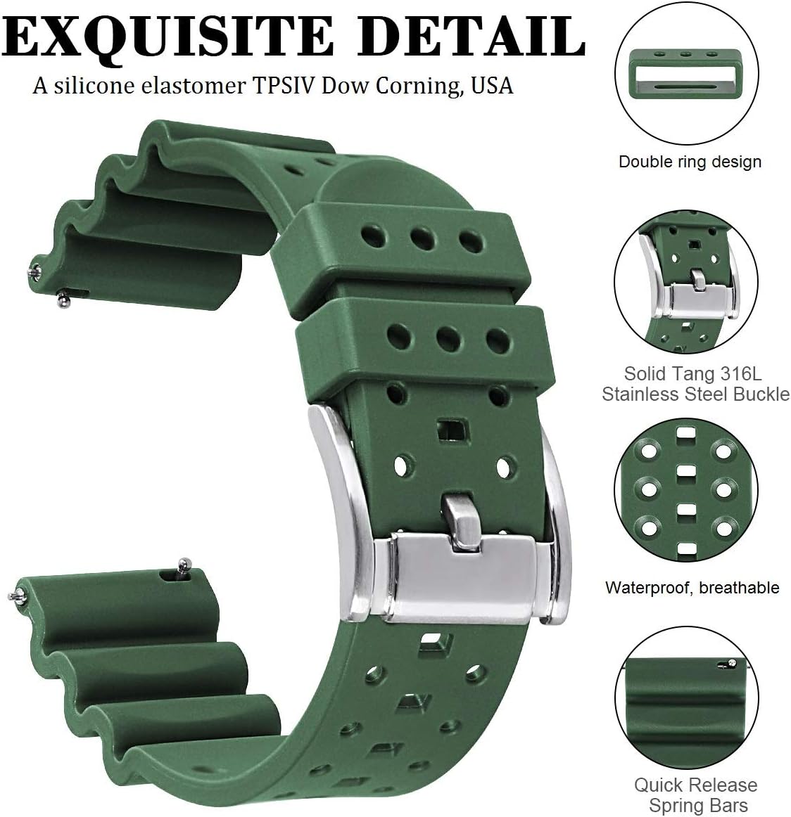 HUAFIY Silicone Watch Band 20mm22mm24mm FKM Rubber Watch Band for Men Women