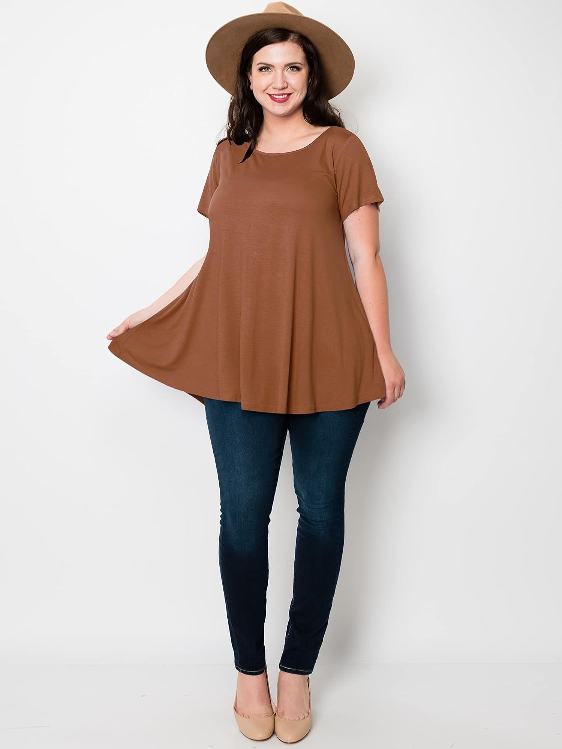 Lock and Love Women Solid Short Sleeve/Sleeveless Tunic for Leggings Swing Tunic Flare Tank Tops S-5XL Plus Size Made in USA