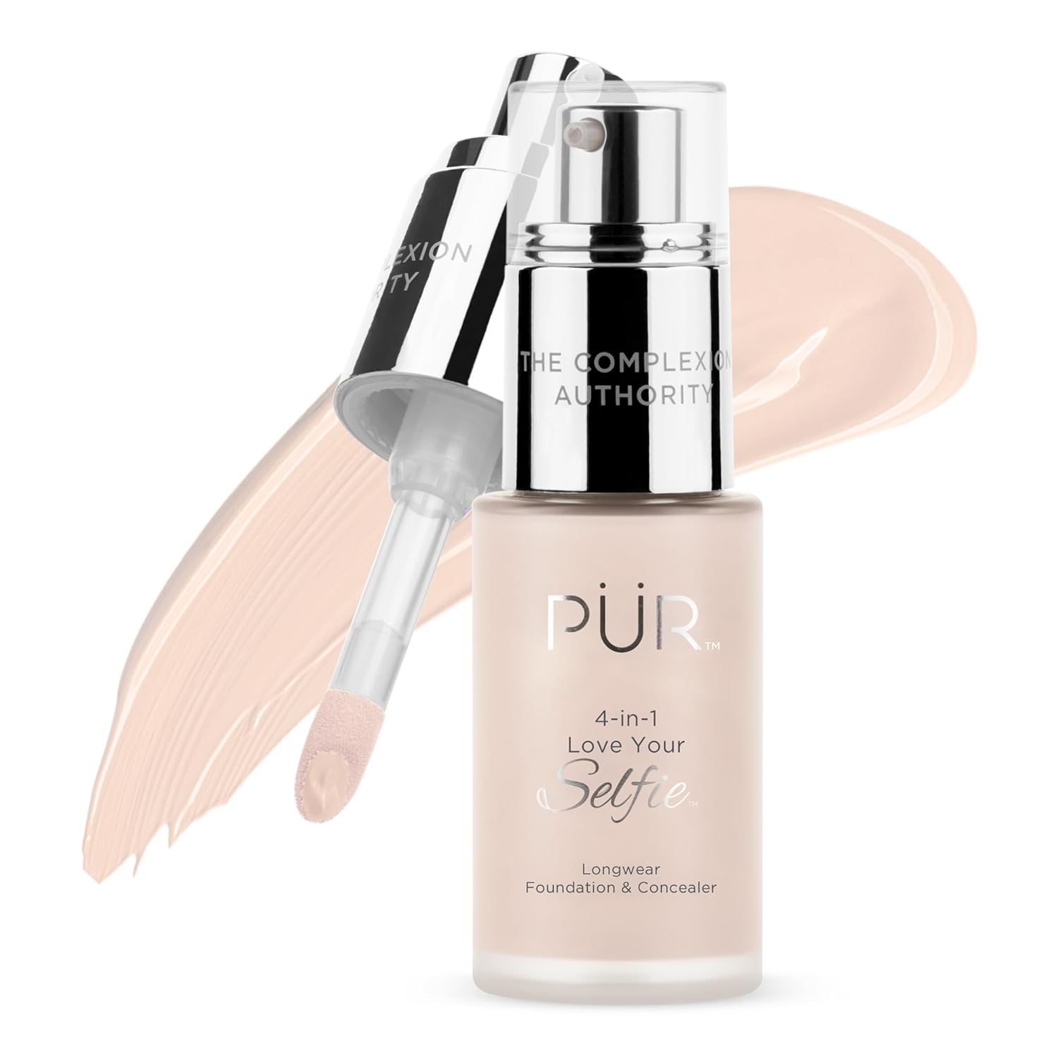 PÜR MINERALS 4-in-1 Love Your Selfie Foundation & Concealer - Longwear Medium-to-Full Coverage Liquid Makeup Foundation with Hydrating Blend for Refined-Looking, Natural Beauty Glow & Skin Texture