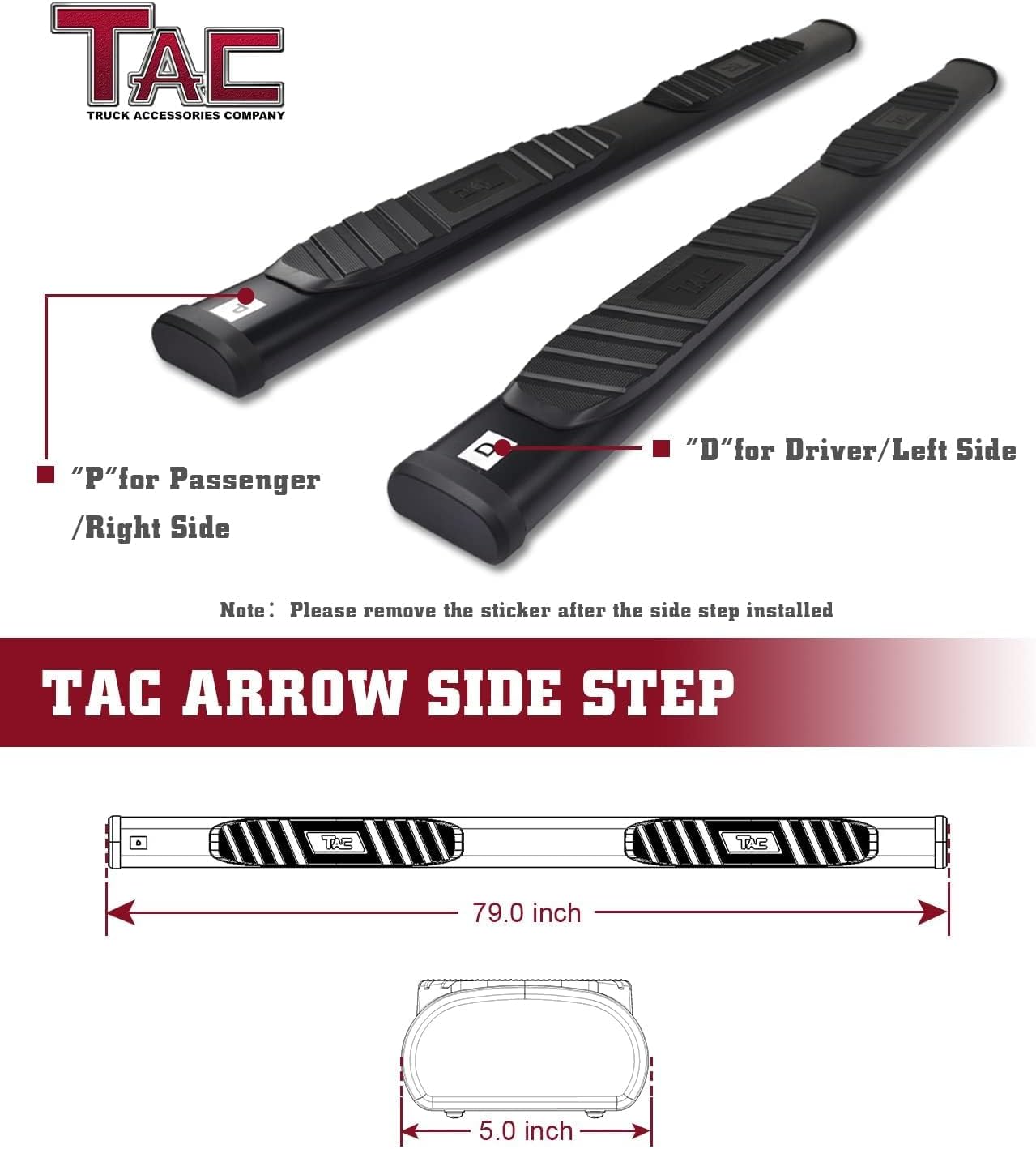 TAC Side Steps Fit Chevy Silverado/GMC Sierra 1999-2018 1500 & 1999-2019 2500/3500 Extended/Double Cab (Excluding C/K Classic) (Body Mount) Truck Pickup 3" Black Side Bars Nerf Bars 2 Pieces